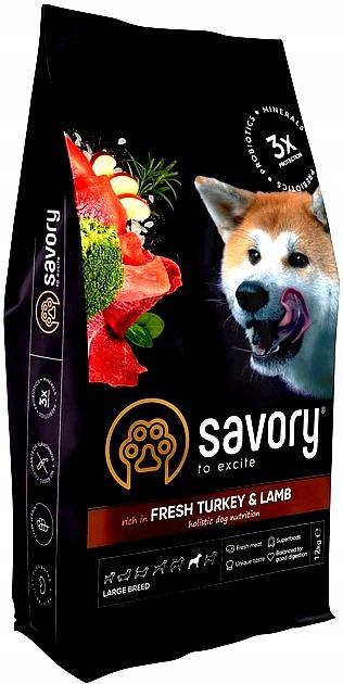 Savory suché krmivo pro dospělé psy velkých plemen – krůta a jehněčí maso 12 kg