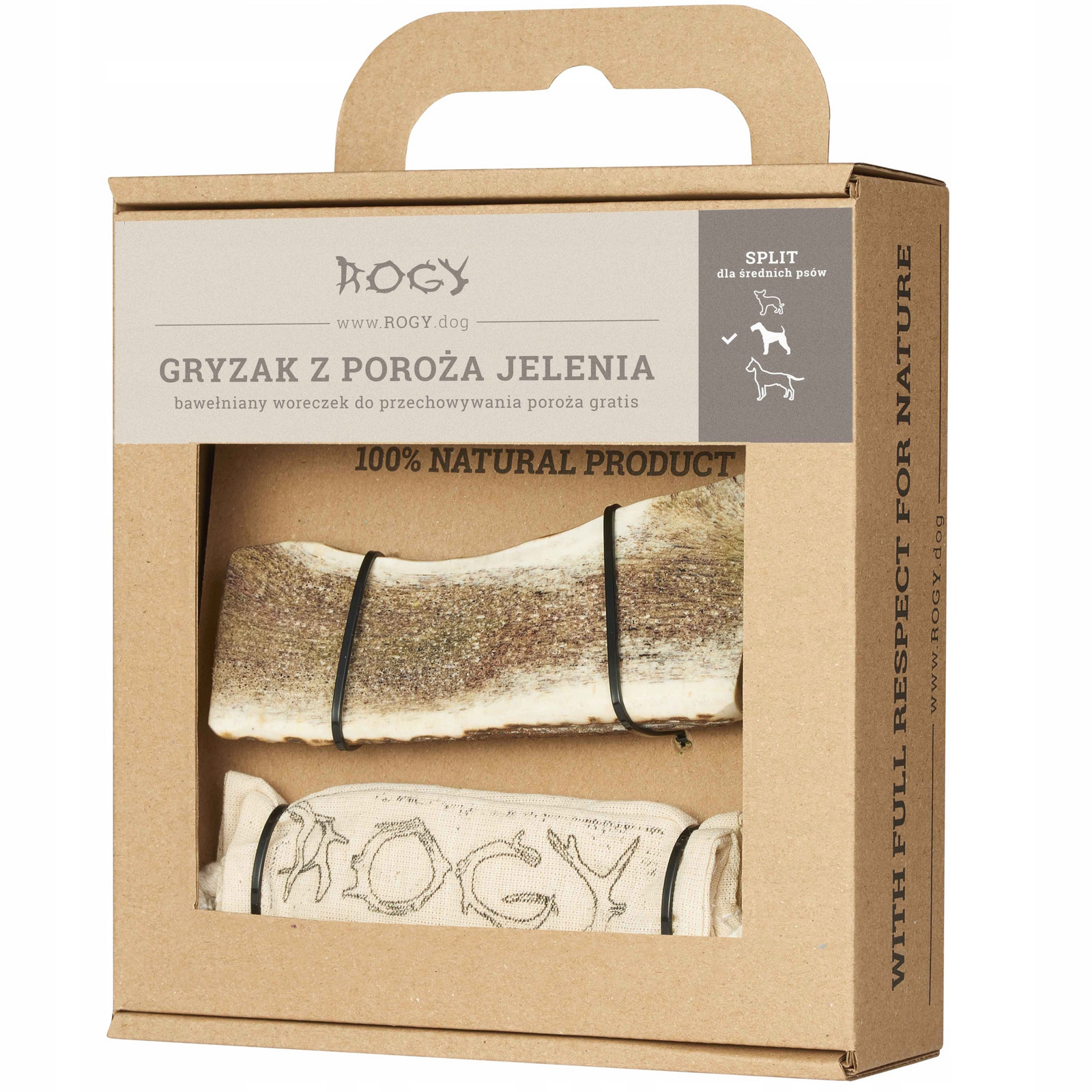 Rogy 100% Přírodní Kousátko z jeleního parohu pro středního psa 150g