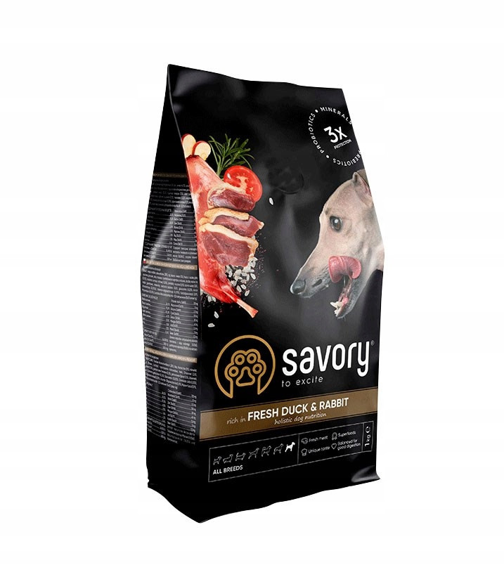 Savory, krmivo pro dospělé psy všech plemen, kachna s králíkem, 2x1 kg