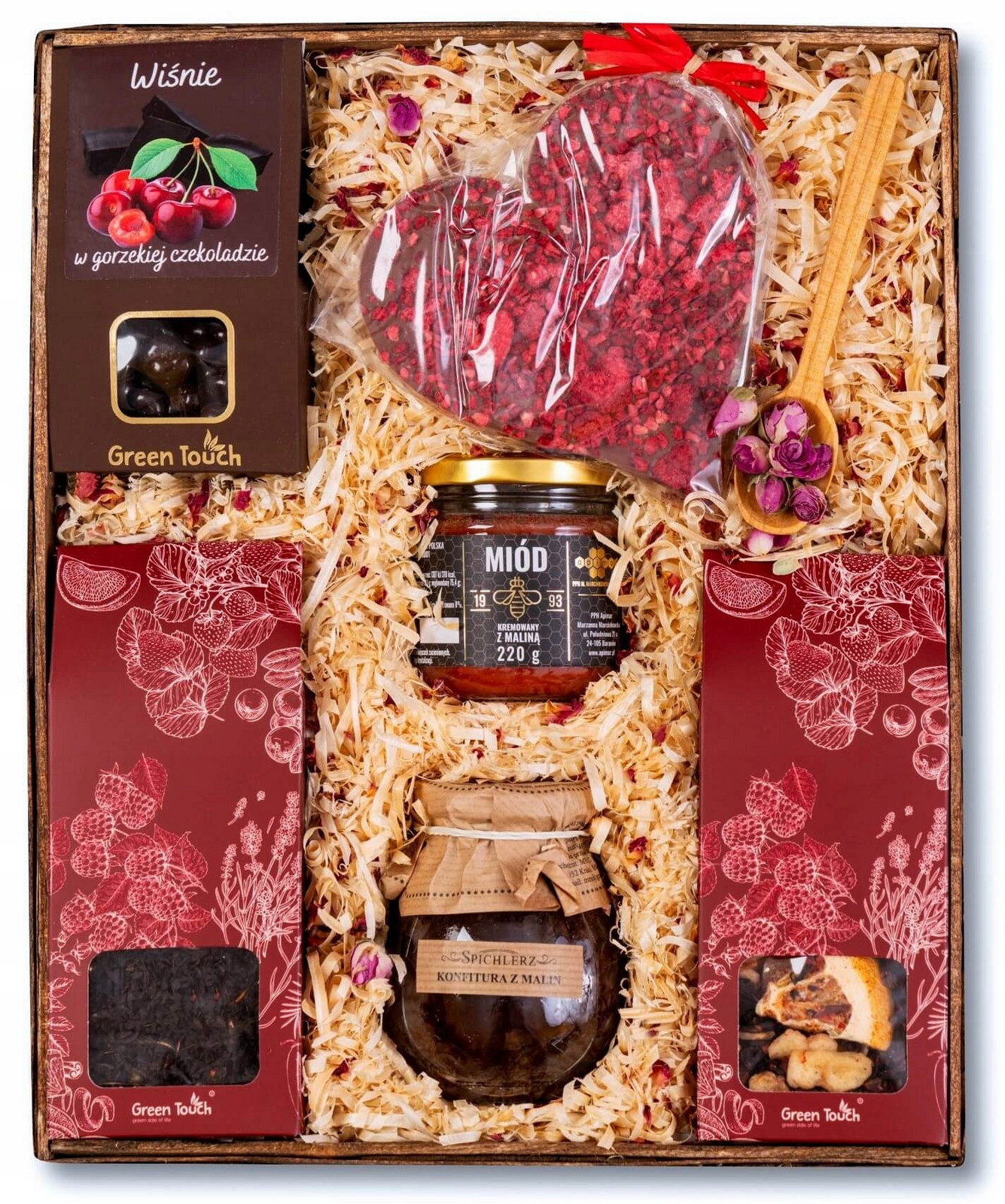 Dárkový Koš čajový set sladkosti malinový med zavařenina velký dárek