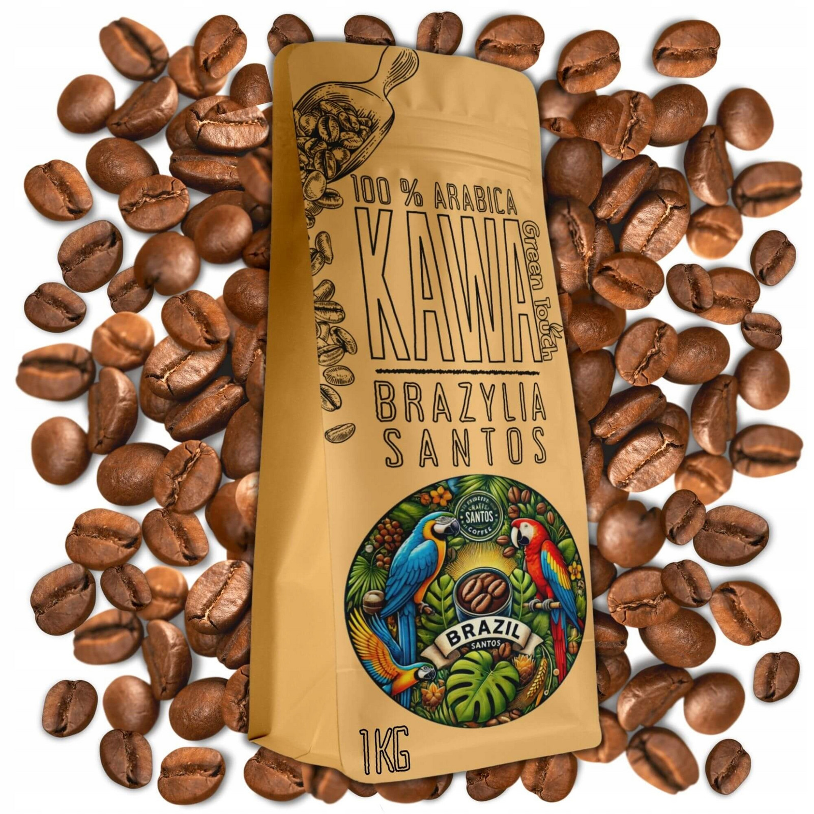 Káva zrnková Brazílie Santos 100% arabica čerstvá 1 kg Green Touch