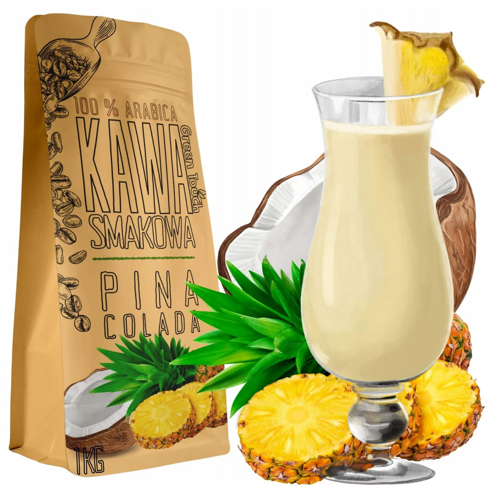 Mletá Káva ochucená Pina Colada kokos ananas rum 1 kg Green Touch