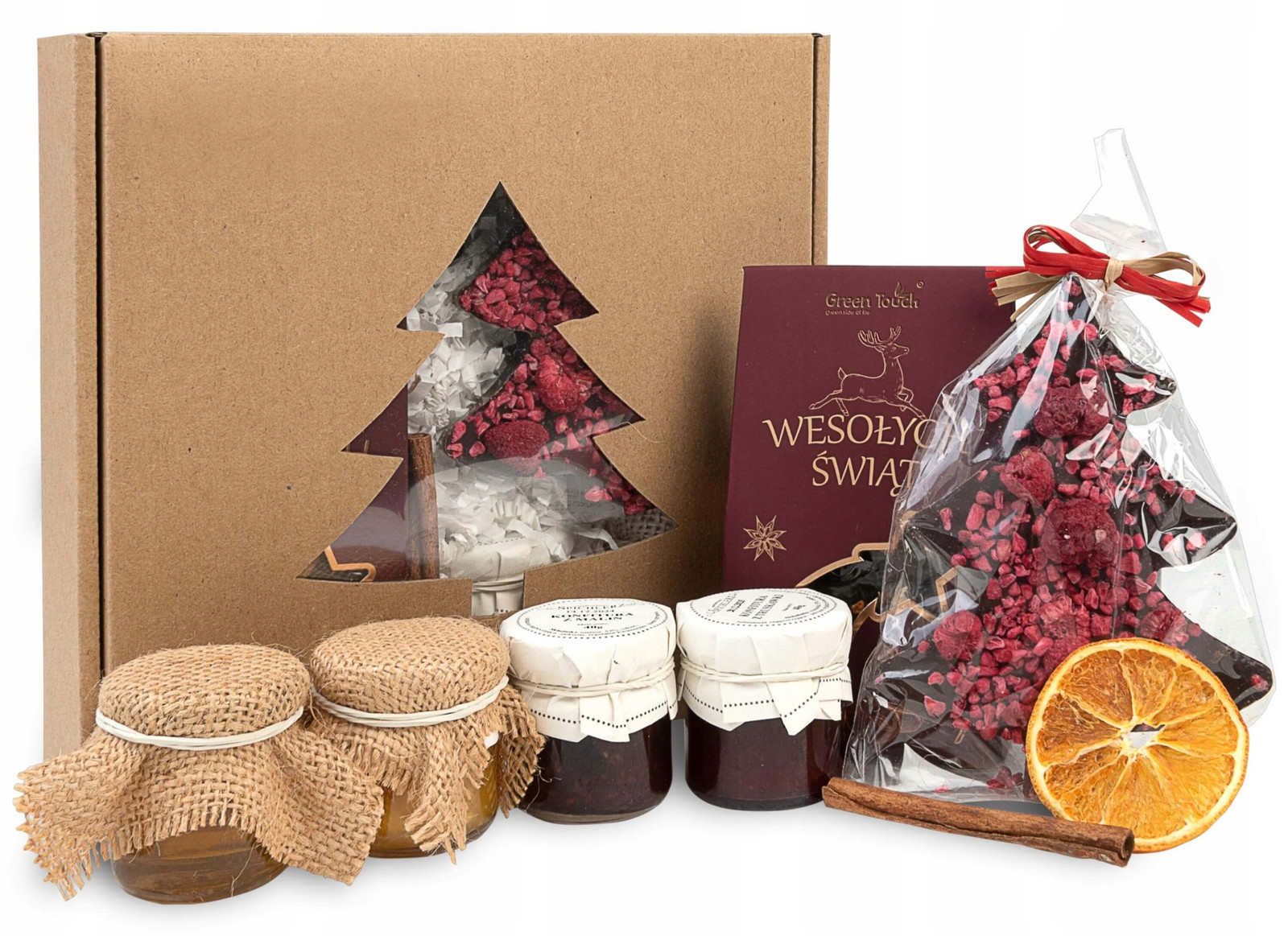 Set čaj zavařeninami a čokoládovým vánočním stromkem dárek mikulášské Vánoce