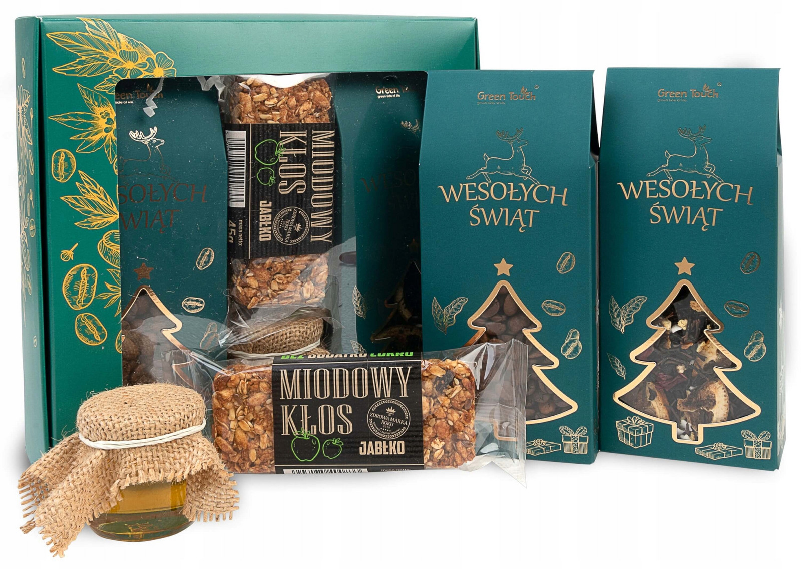 Krabička Dárková sada na mikulášské a vánoční čaj s kávou tyčinka med