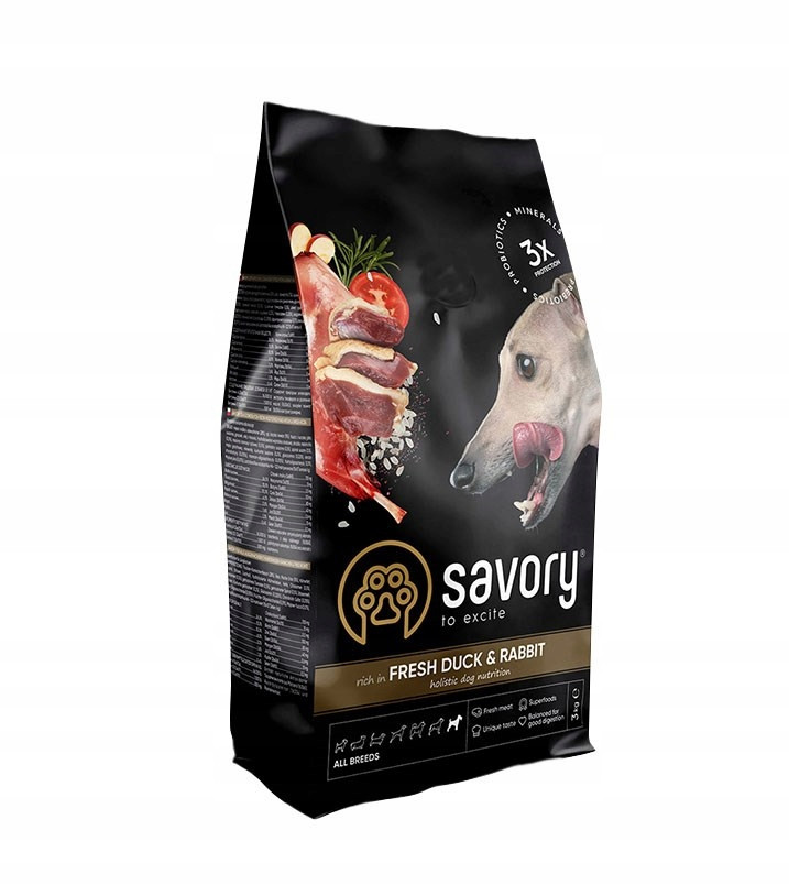 Savory, krmivo pro dospělé psy všech plemen, kachna s králíkem, 3 kg