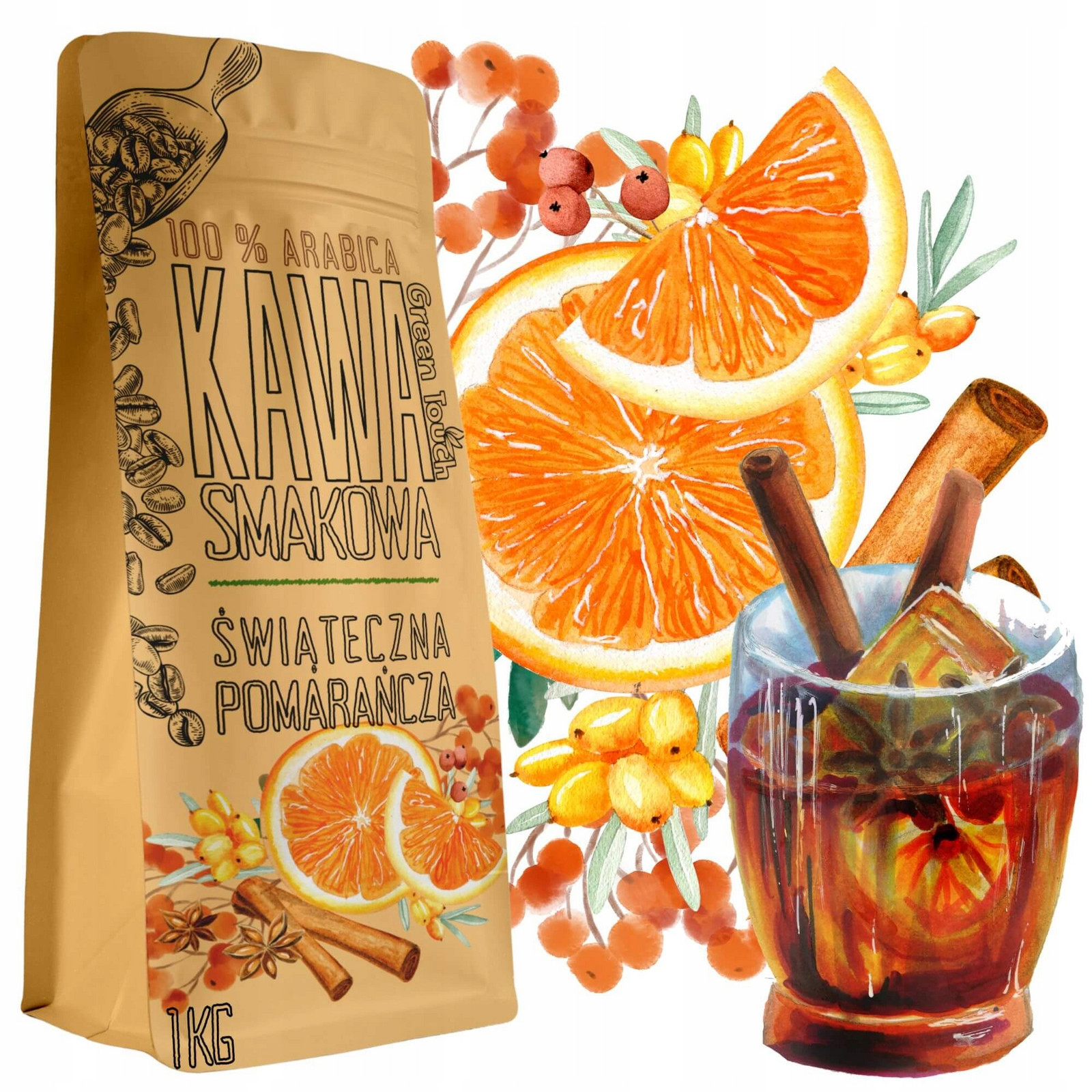 Mletá Káva vánoční Pomeranč kořeněný ohřívač 1 kg Green Touch