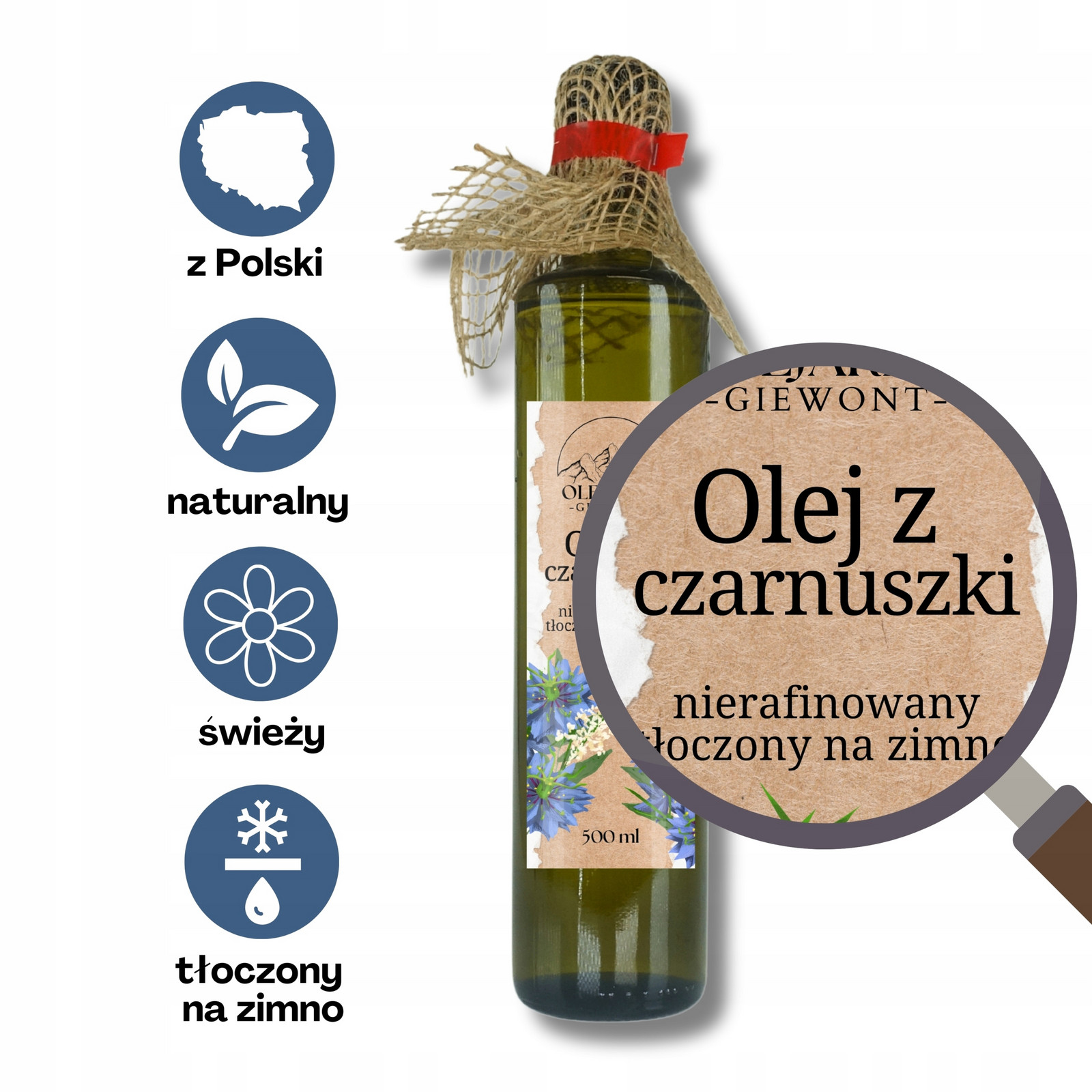 Olej z černého kmínu nerafinovaný lisovaný za studena Polský Olejárna Giewont