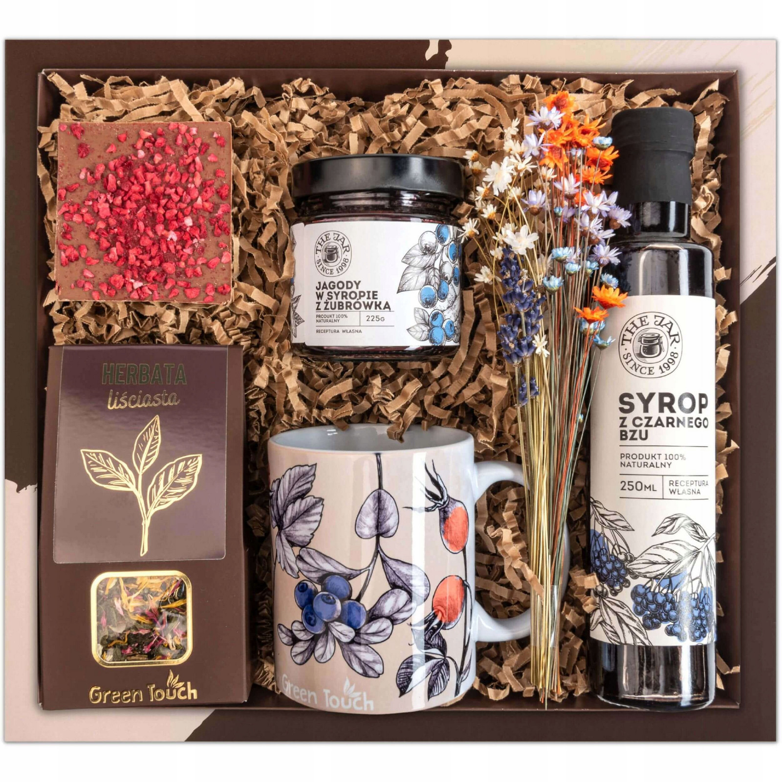 Dárkový koš Set čaj hrnek sladkosti syro