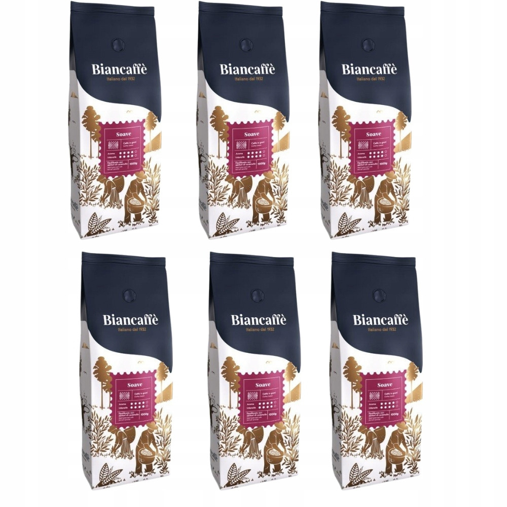 Káva zrnková Biancaffe Soave 1kg x 6 čerstvě pražená italská káva sada 6kg