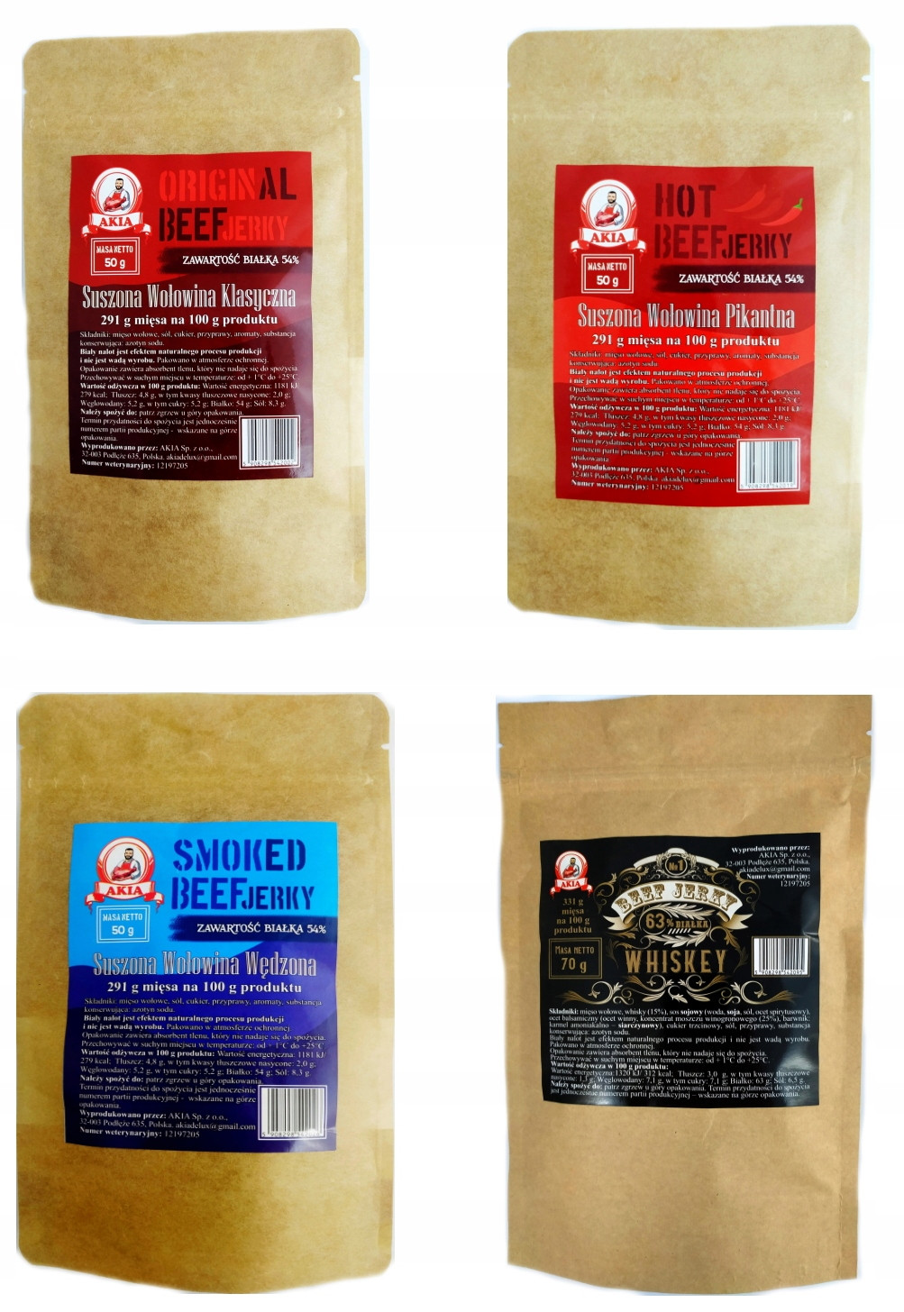 Sada Beef Jerky Sušené hovězí maso 4 příchutě 220 g