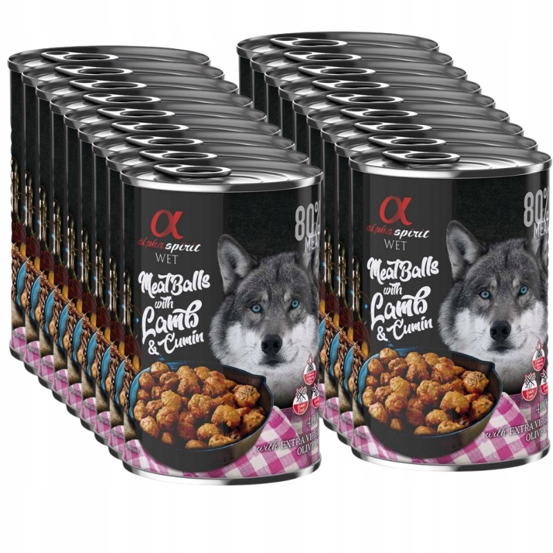 alpha spirit Dog Meatballs 6 × 400 g - jehněčí s kmínem