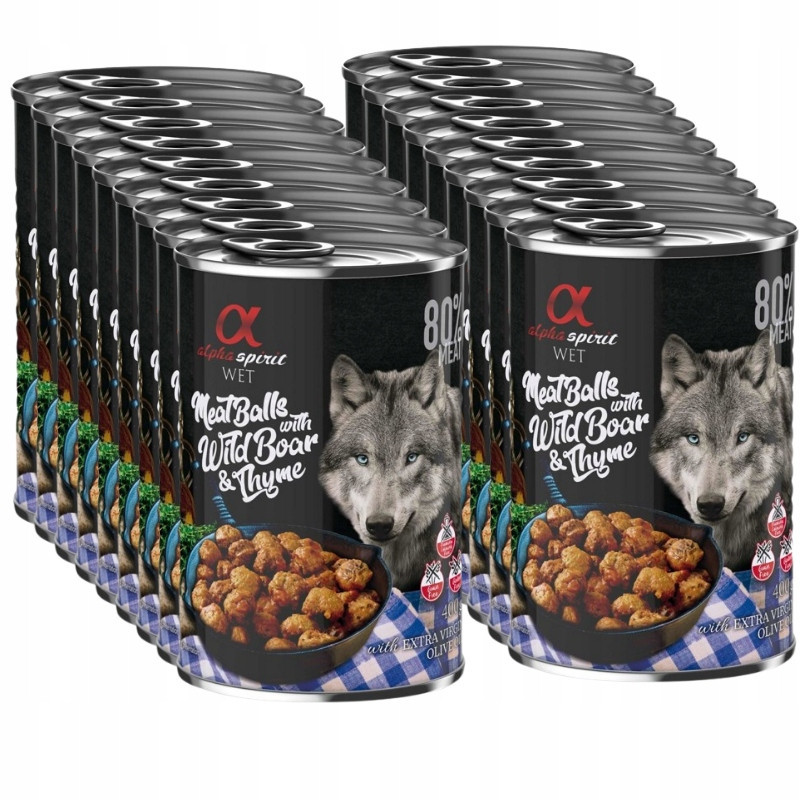 alpha spirit Dog Meatballs 6 × 400 g - divočák s tymiánem