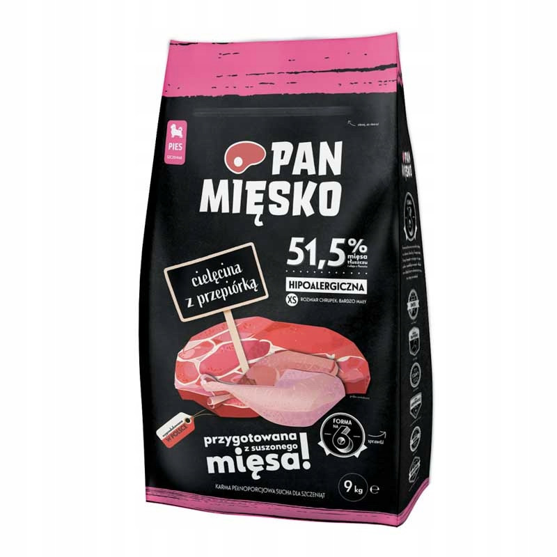 Pan Mięsko XS Puppy telecí s křepelkami - Výhodné balení: 2 x 9 kg