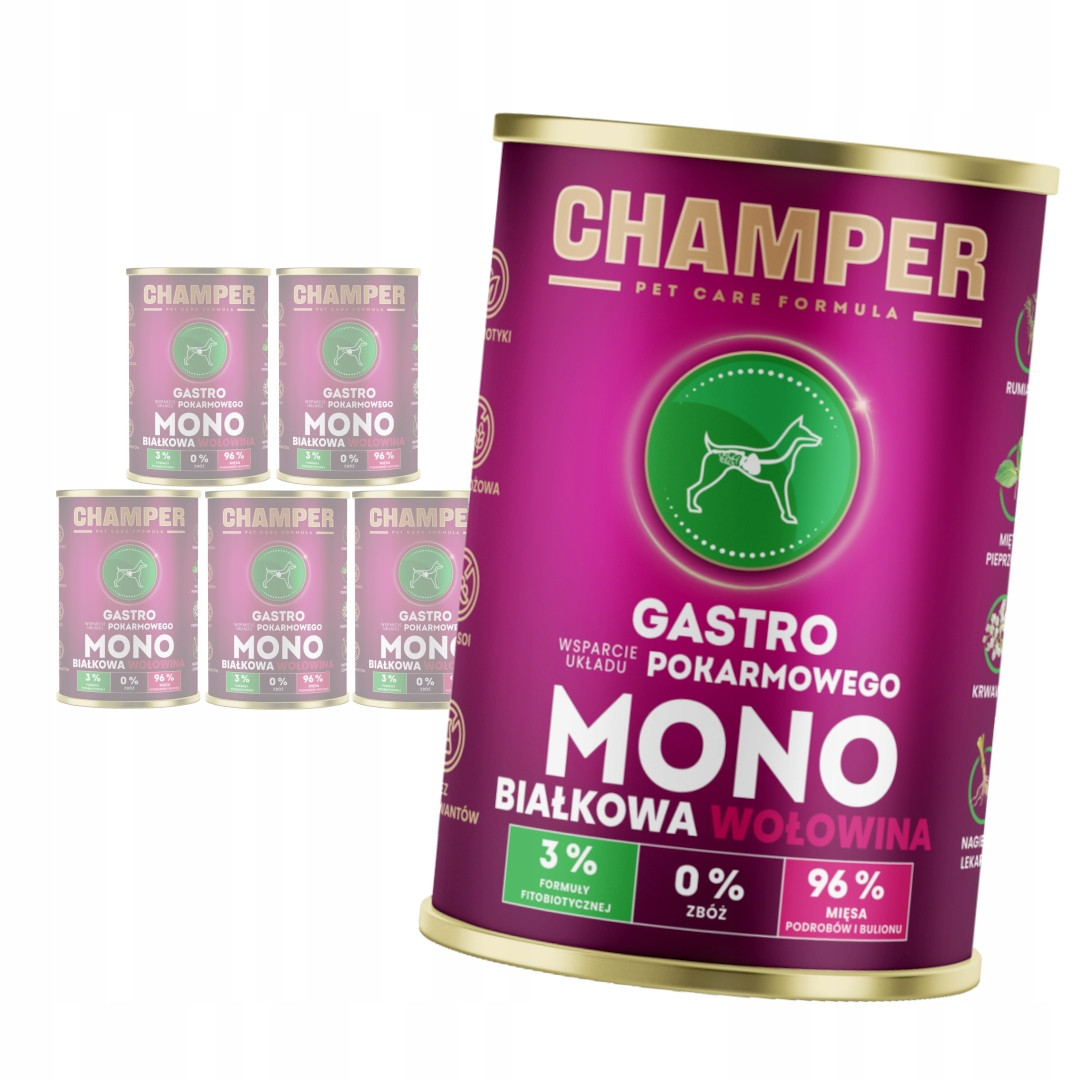 Champer Gastro 6x400g Monoproteinové Mokré Krmivo pro psa s hovězím masem