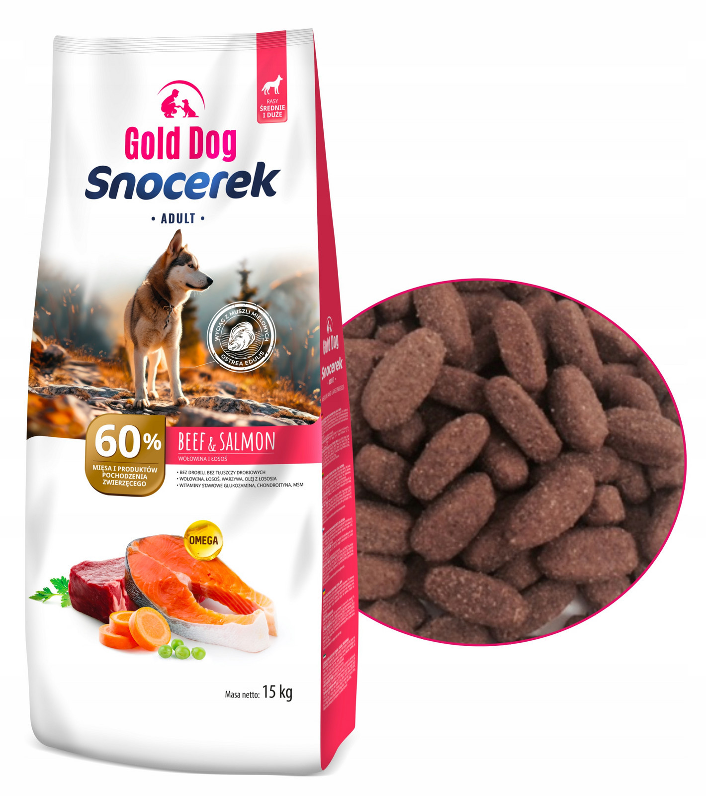 Krmivo pro labradora Gold Dog Snocerek Beef & Salmon 15 kg hovězí losos