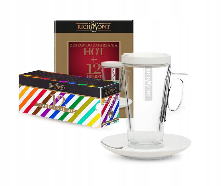Čajový set Richmont sklenice Hot mix čajů 12 sáčků