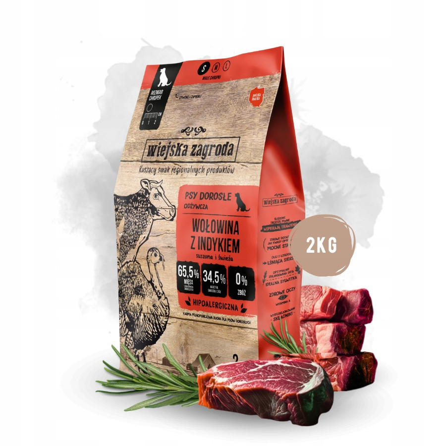 Wiejska Zagroda Krmivo suché pro psa Hovězí Maso Krůta Zelenina Malé plemena S 2kg