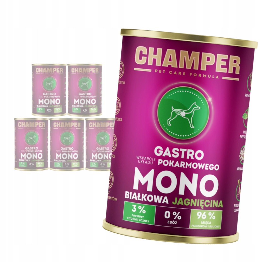 Champer Gastro 6x400g Monoproteinové Mokré Krmivo pro psa s jehněčím masem