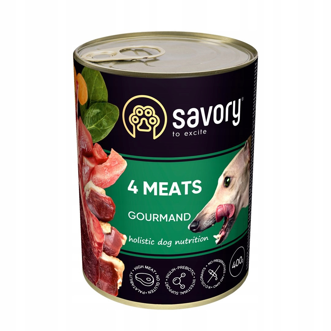 Savory,krmivo s příchutí 4 mas pro vybíravé psy všech plemen,6 x 400 g