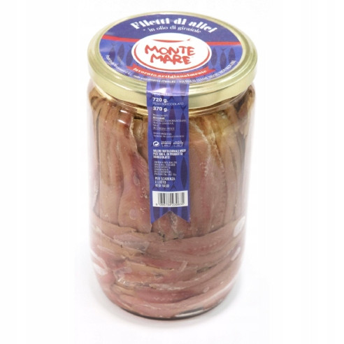 Filet s Anchovies Filetti di Alici 720g Monte Mare sardele ančovičky Itálie