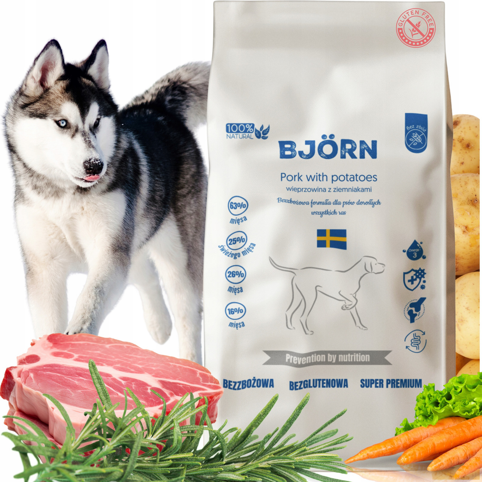 Suché Krmivo Pro Psy Bez Obilovin Hypoalergenní S Vepřovým Masem Bjorn 63 % Masa