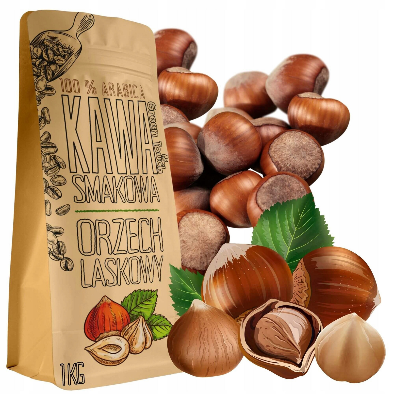 Káva Zrnková ochucená Ořechová hazelnut lískový ořech 1 kg Green Touch