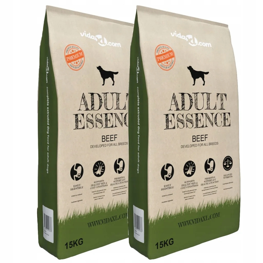 vidaXL Suché krmivo pro psy Adult Essence Beef, 2 ks, 30 kg