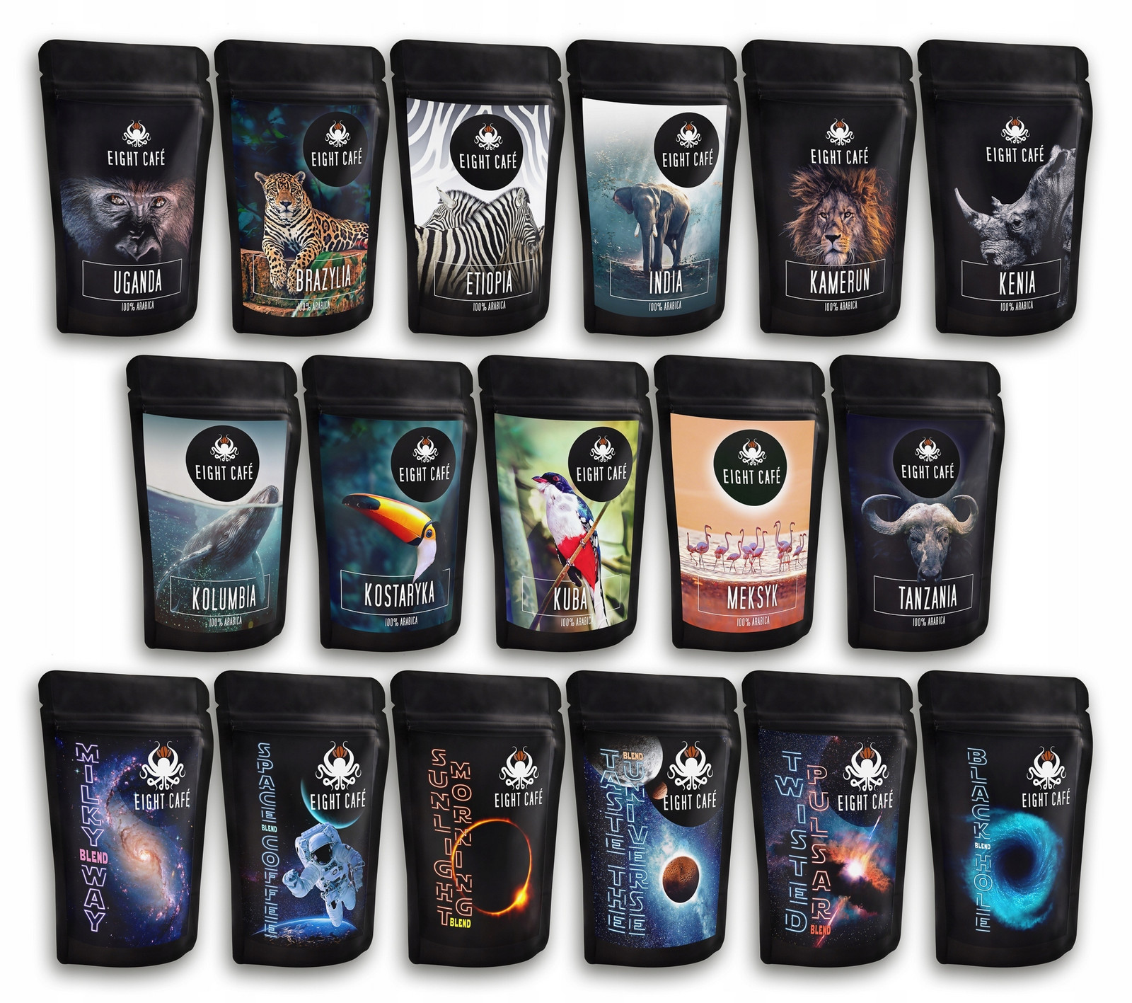 Sada vzorků čerstvě pražené kávy 100% Arabica a Blend 17 x 50G dárek