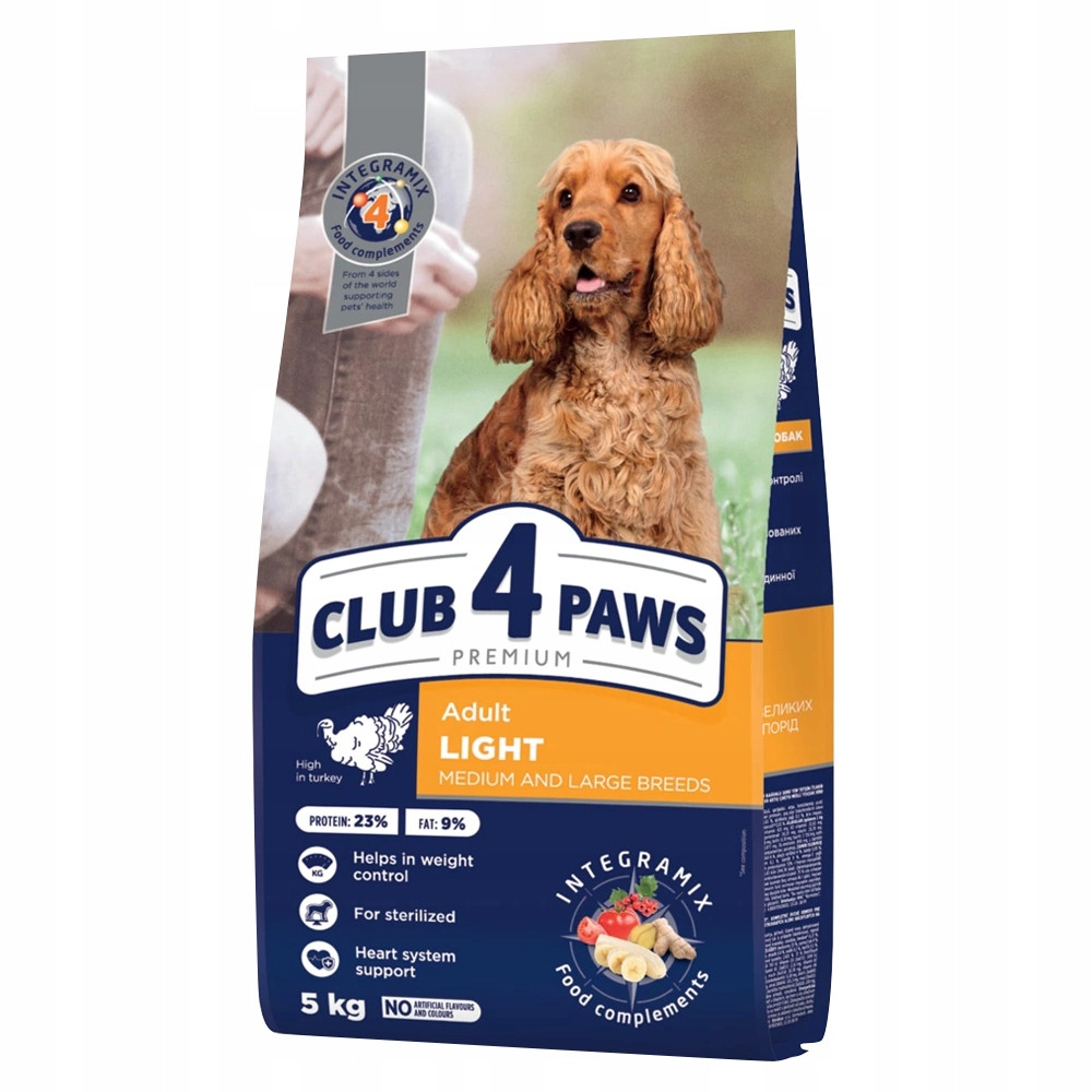 Club 4 Paws „Light” suché krmivo pro psy středních a velkých plemen krůta 5 kg