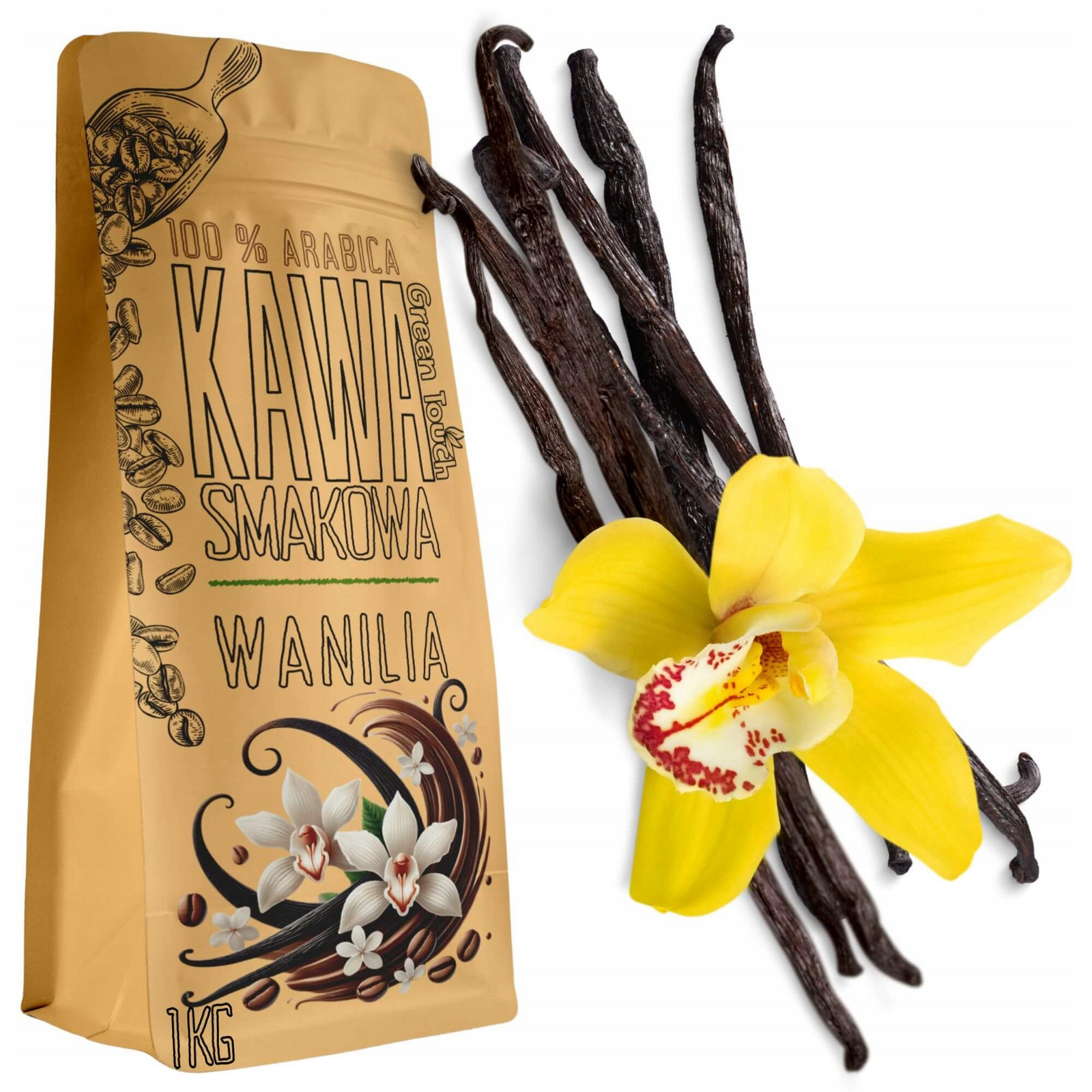 Káva Zrnková ochucená Vanilková vanilka vanilla arabica 1 kg Green Touch