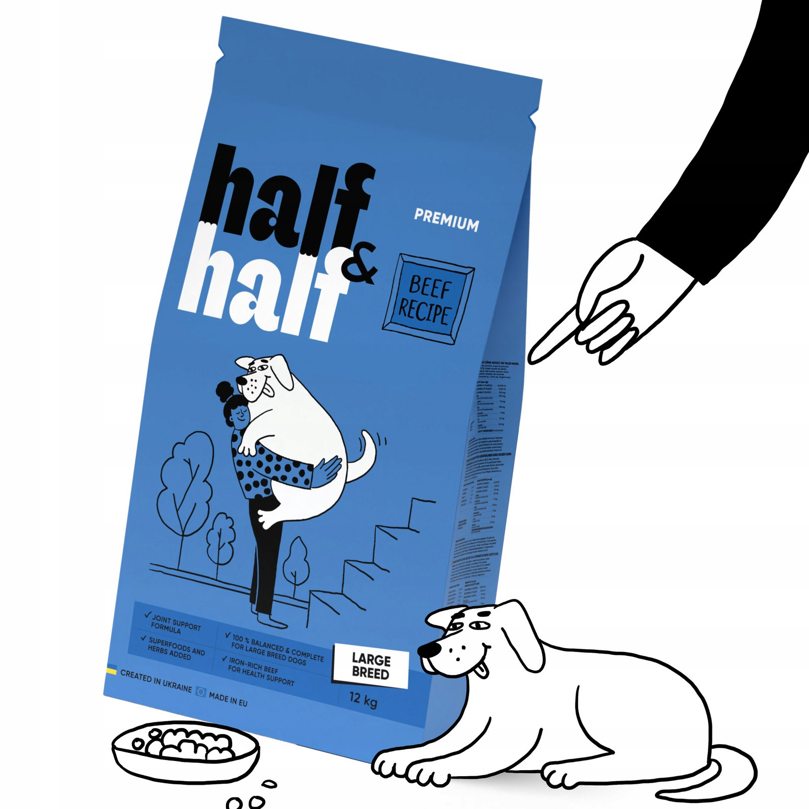 Half&half suché krmivo pro psy velkých plemen s hovězím masem 12 kg 2 kg Bonus