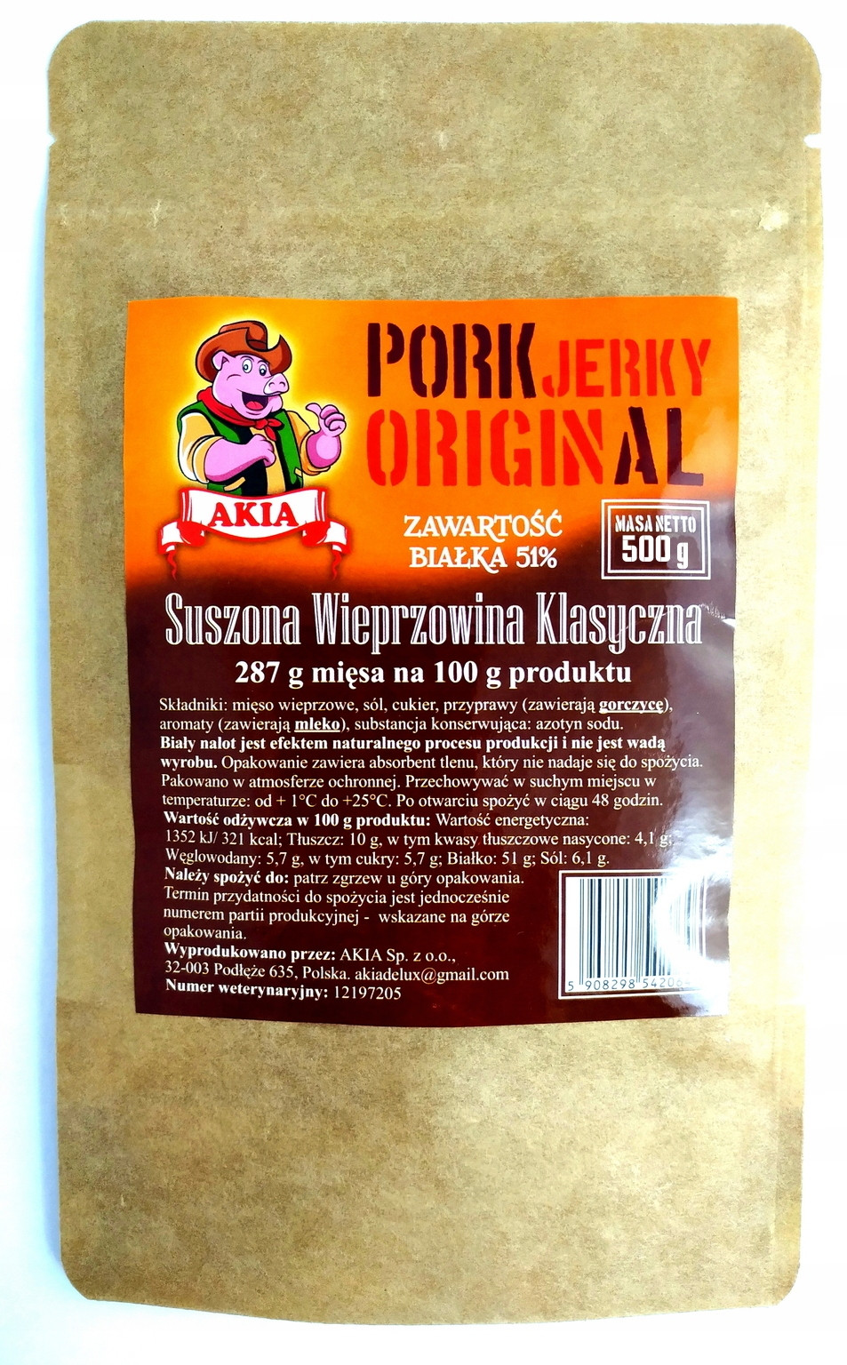 Akia Jerky, Klasické vepřové maso Velké Balení 500 G