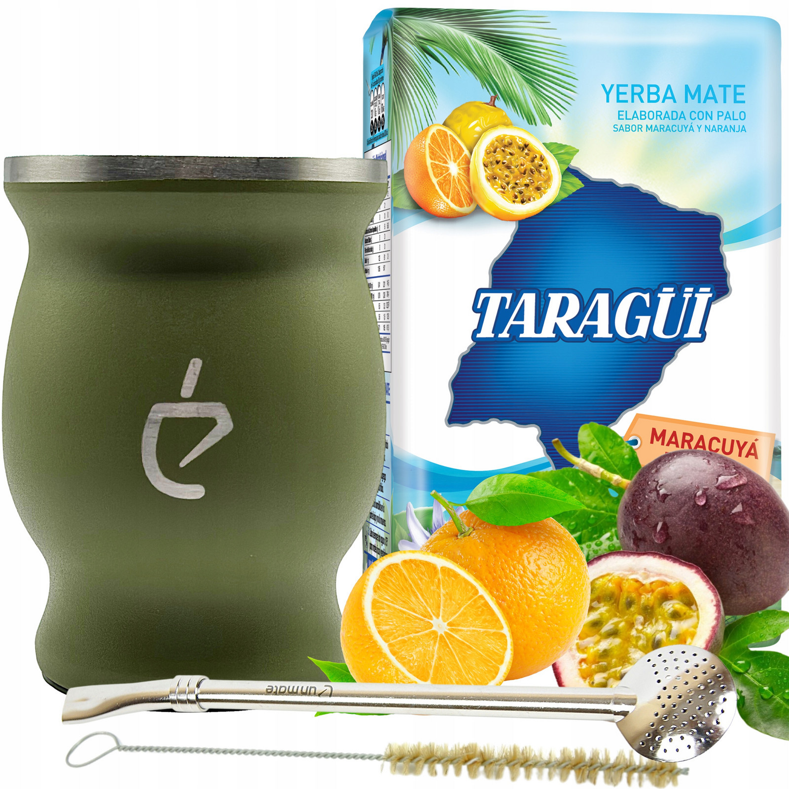 Tropická sada pro Yerba Mate marakuja Taragui, Matero, Bombilla, Čistič
