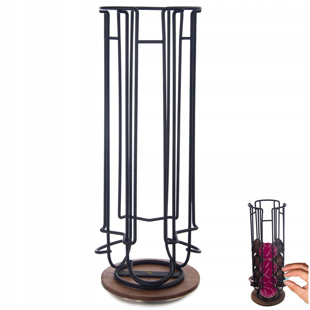 Stojan na kávové kapsle otočný kovový černý Radka 33,5 cm