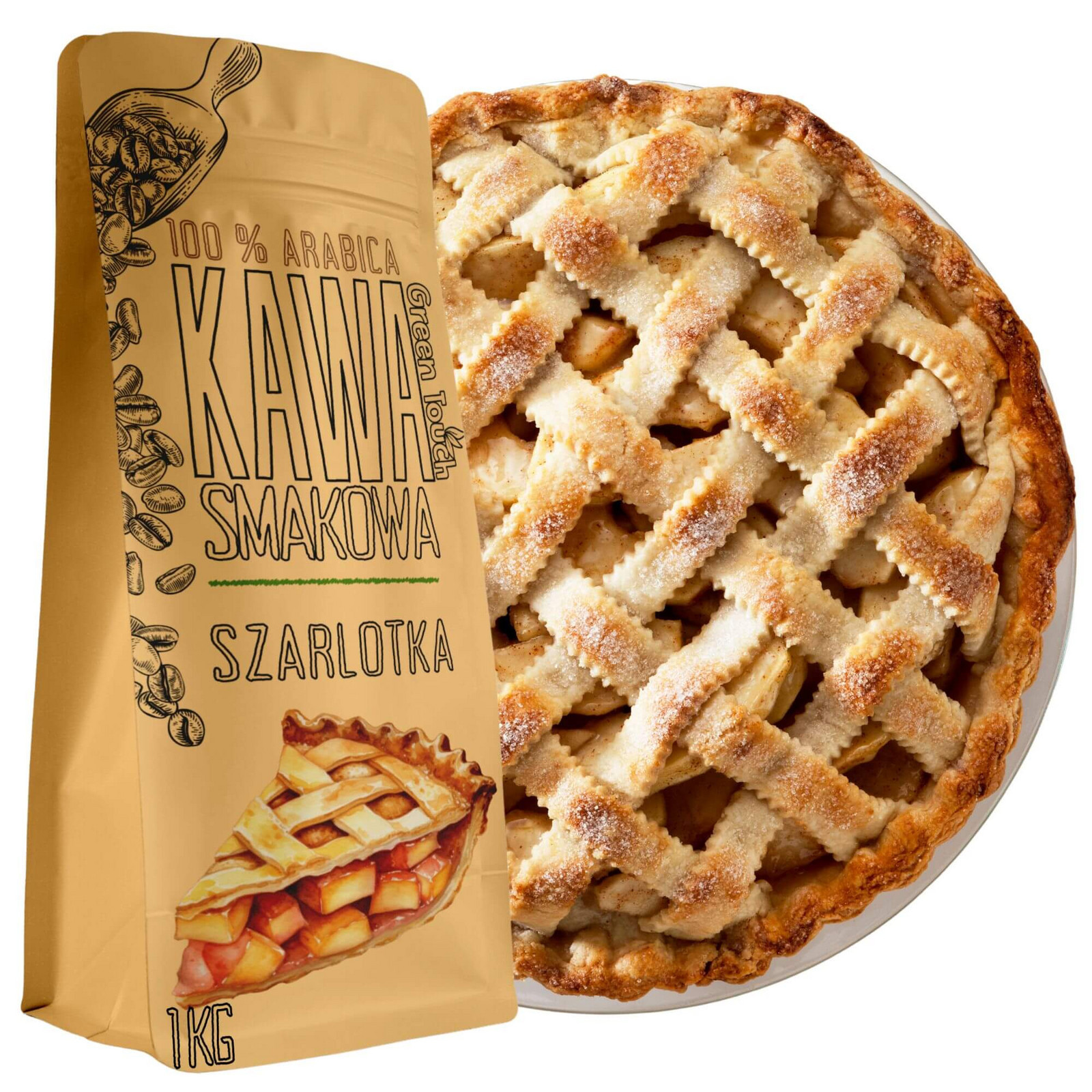 Káva Zrnková ochucená Jablečný Koláč jablko skořice těsto 1 kg Green Touch