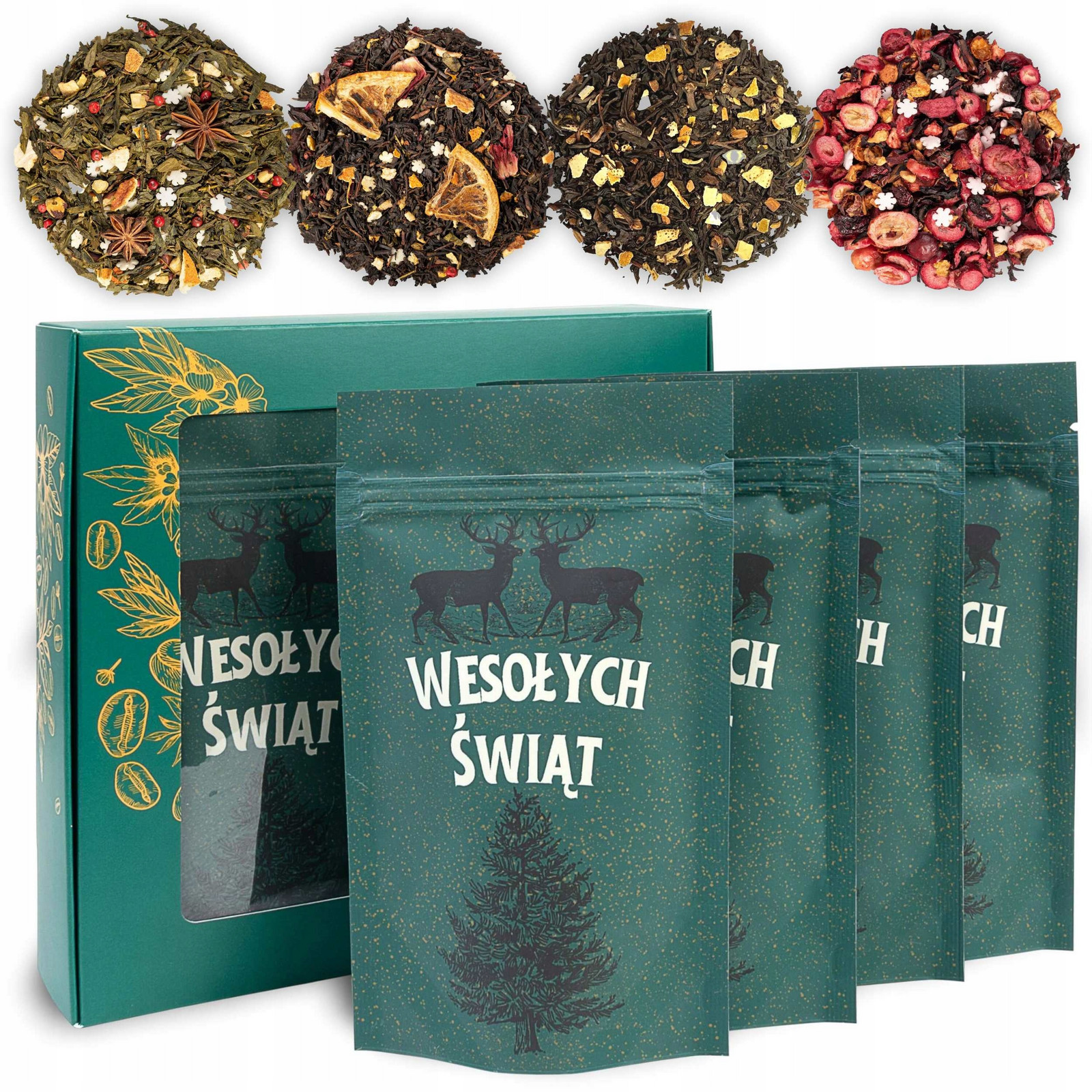 Sada vánočních čajů 4 x 50 g sáčky dárek k Vánocům suvenýr box