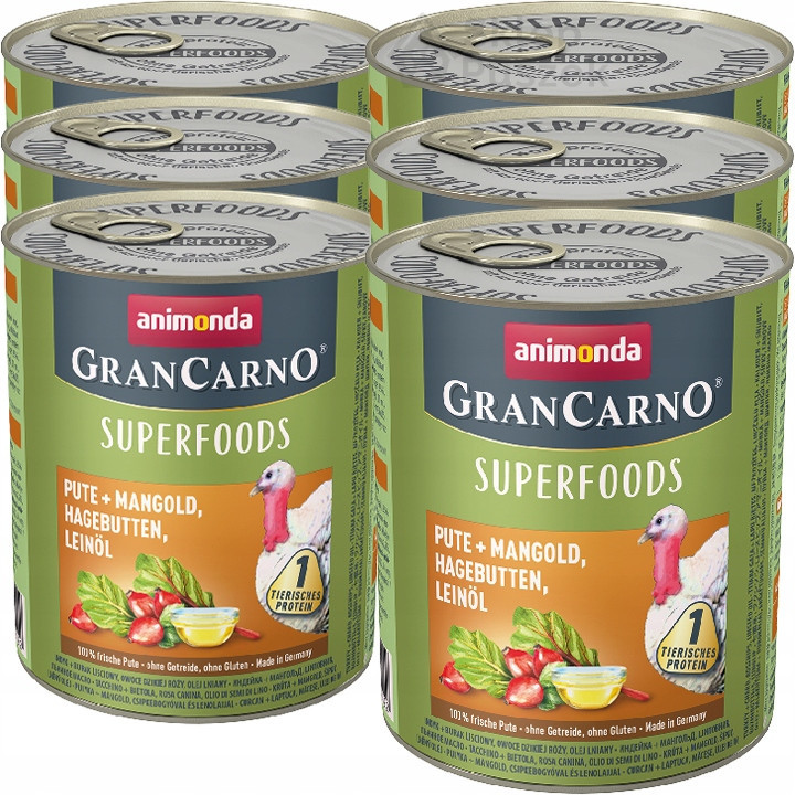 Animonda GranCarno Superfoods Adult 6x800g Krůta/botvina/růže/lněný olej