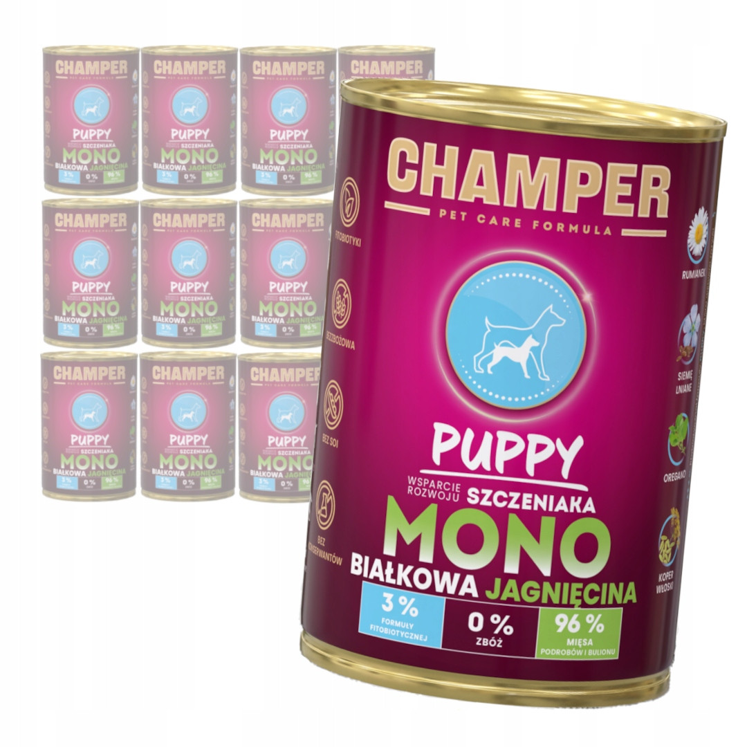 Champer Puppy Monoproteinové 6x400g Mokré Krmivo pro štěňata s jehněčím masem
