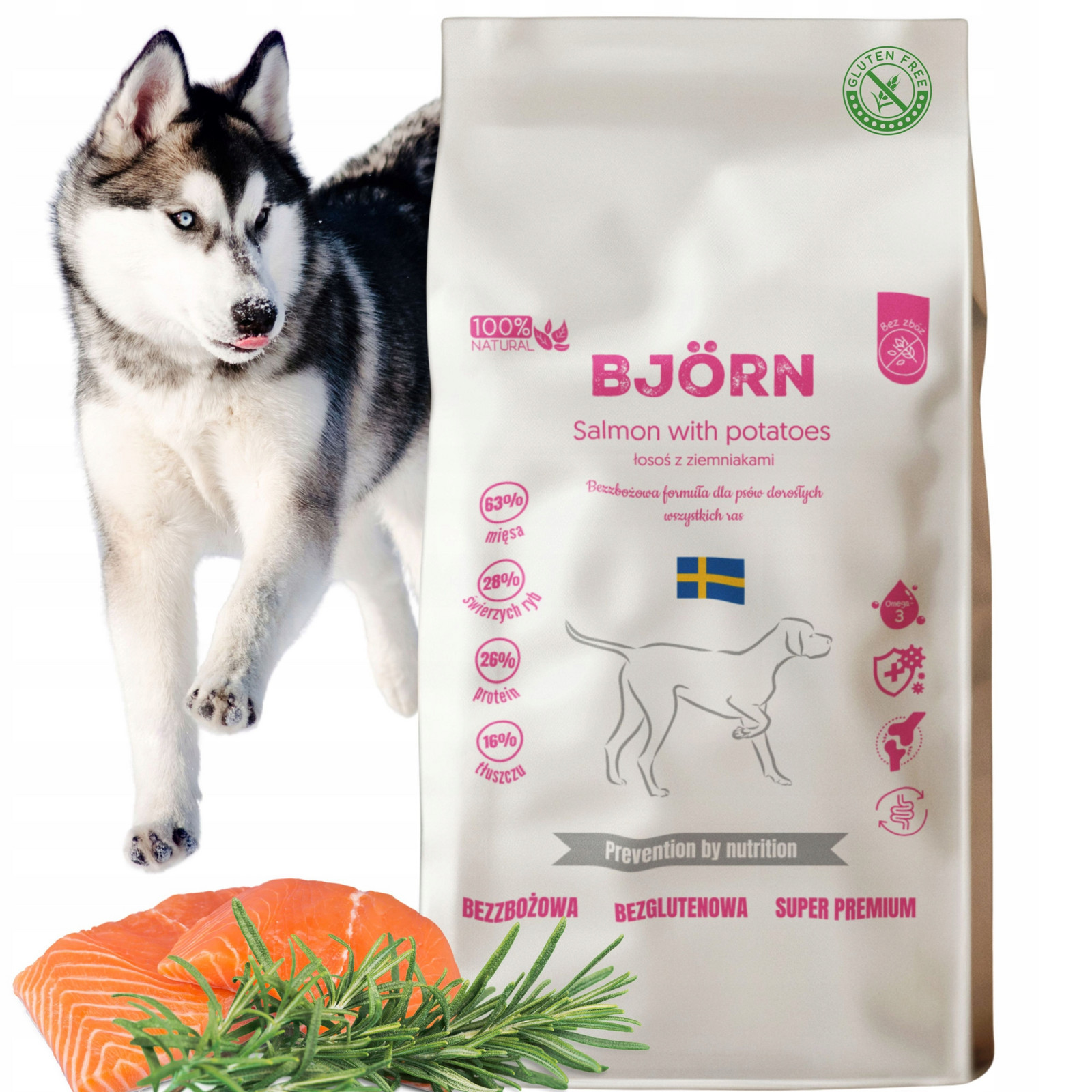 Suché krmivo krmivo pro psy s lososem Premium 10 kg Björn