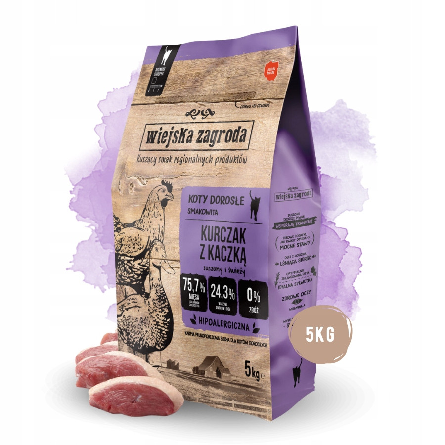 Wiejska Zagroda Krmivo suché pro kočky Kuře s Kachnou a Zeleninou 5kg