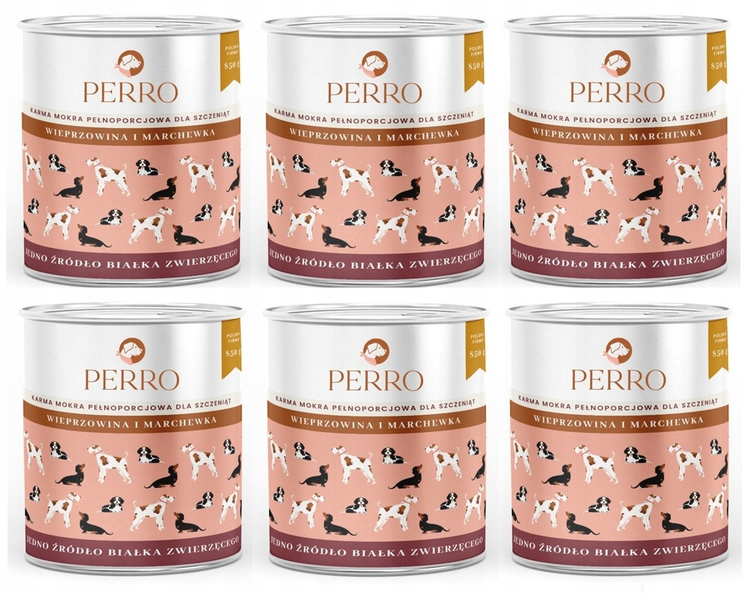 Perro Monoproteinové Krmivo Mokré vepřové s mrkví Junior 6x850g