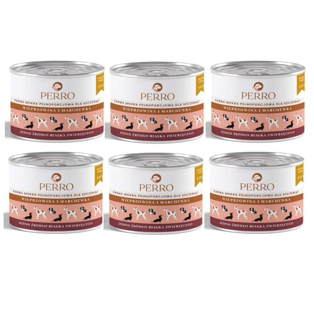 Perro mokré krmivo pro štěňata Vepřové a mrkev 6x410 g