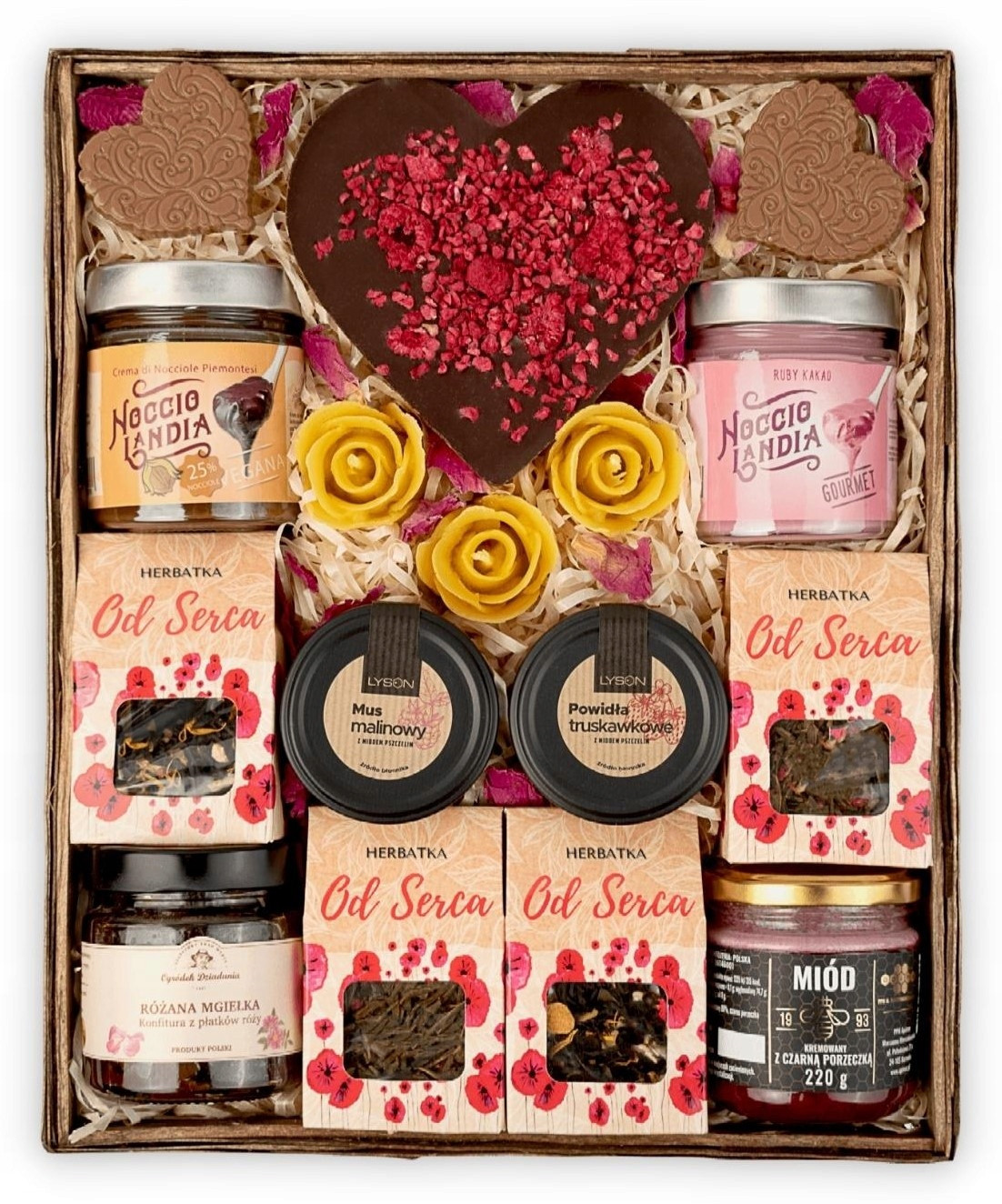 Dárkový koš velká čajová sada od srdce krémy potřel čokoládový med