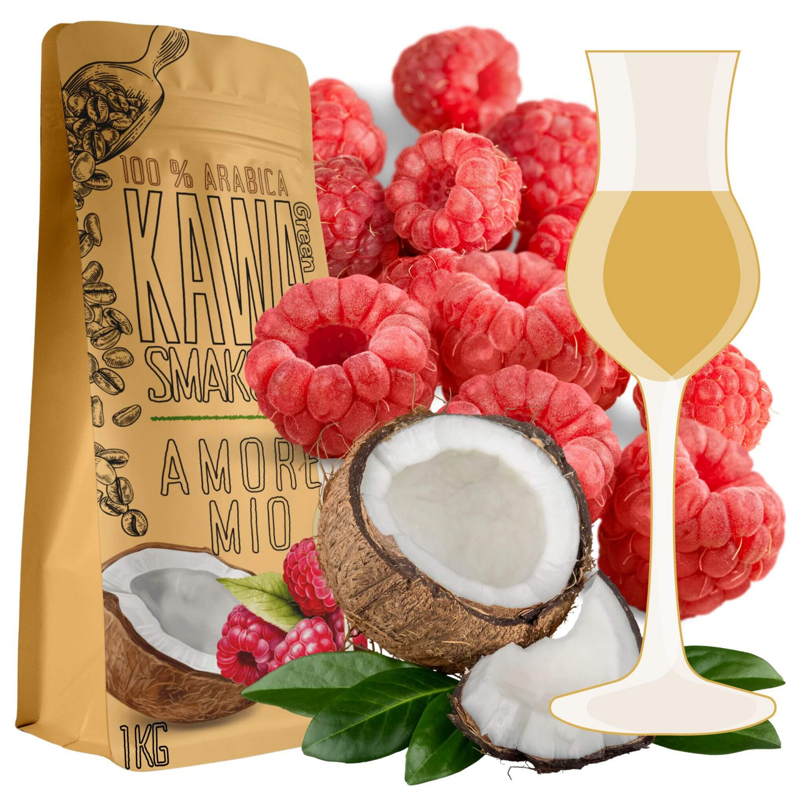 Mletá Káva ochucená Amore Mio kokos malina advokát 1 kg Green Touch