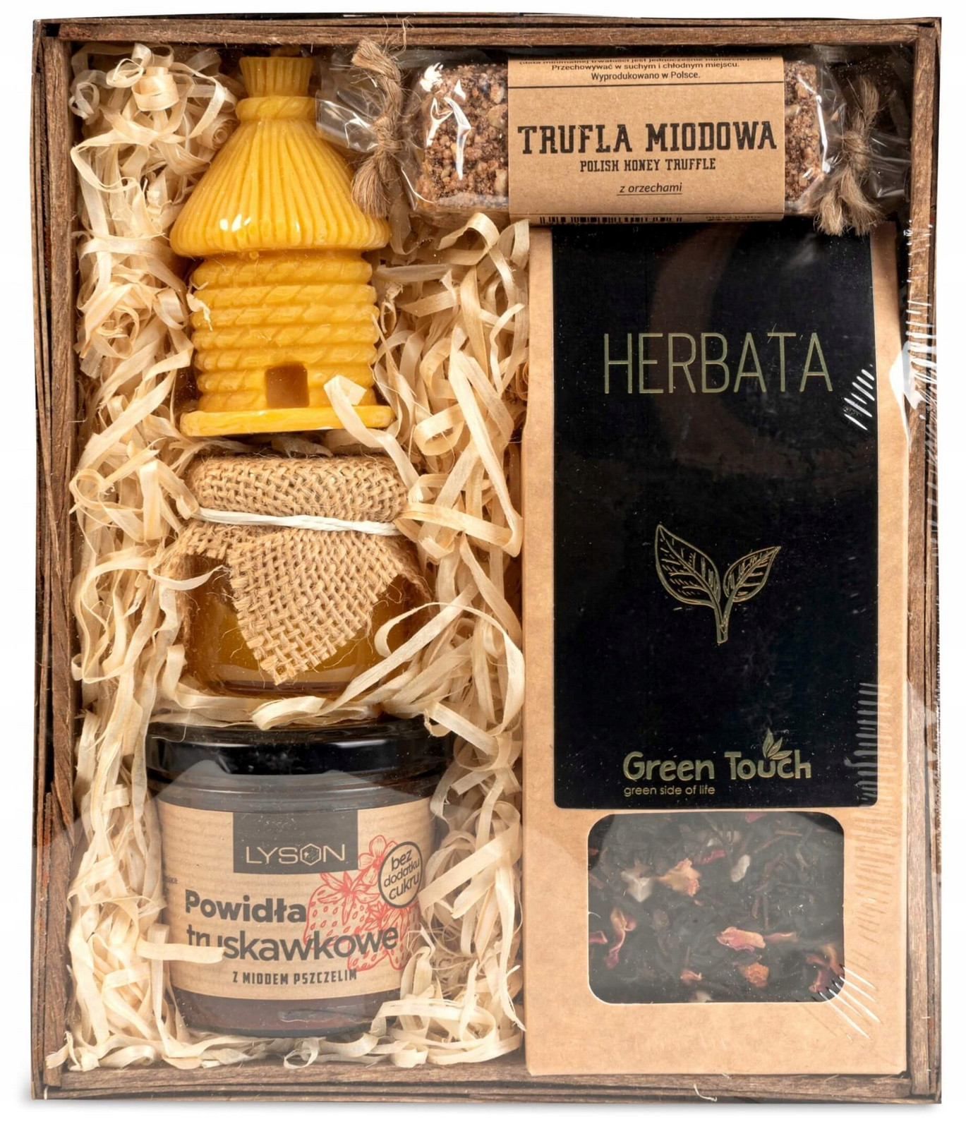 malý Dárkový Košík čaj povidla svíčka lanýž
