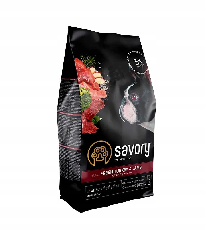 Savory, krmivo pro dospělé psy malých plemen, s krůtím a jehněčím masem, 8 kg