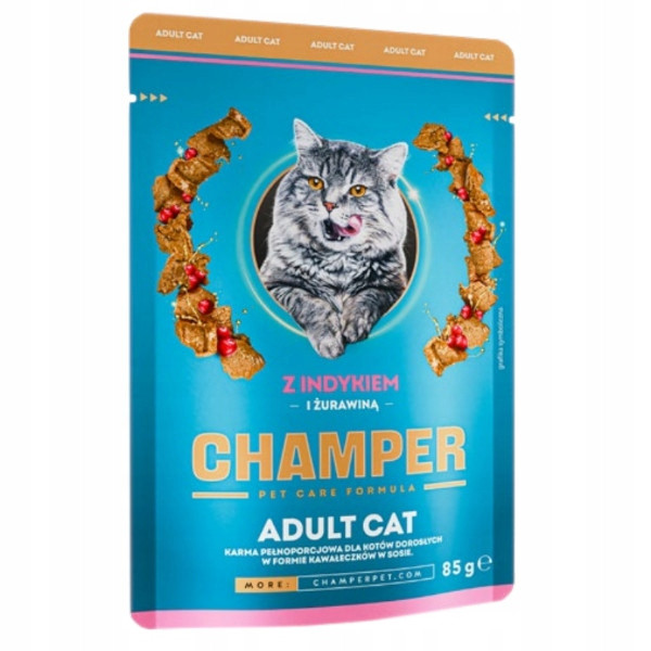 Champer kuře s krůtím masem a brusinkami kapsička pro kočky 22 x 85g