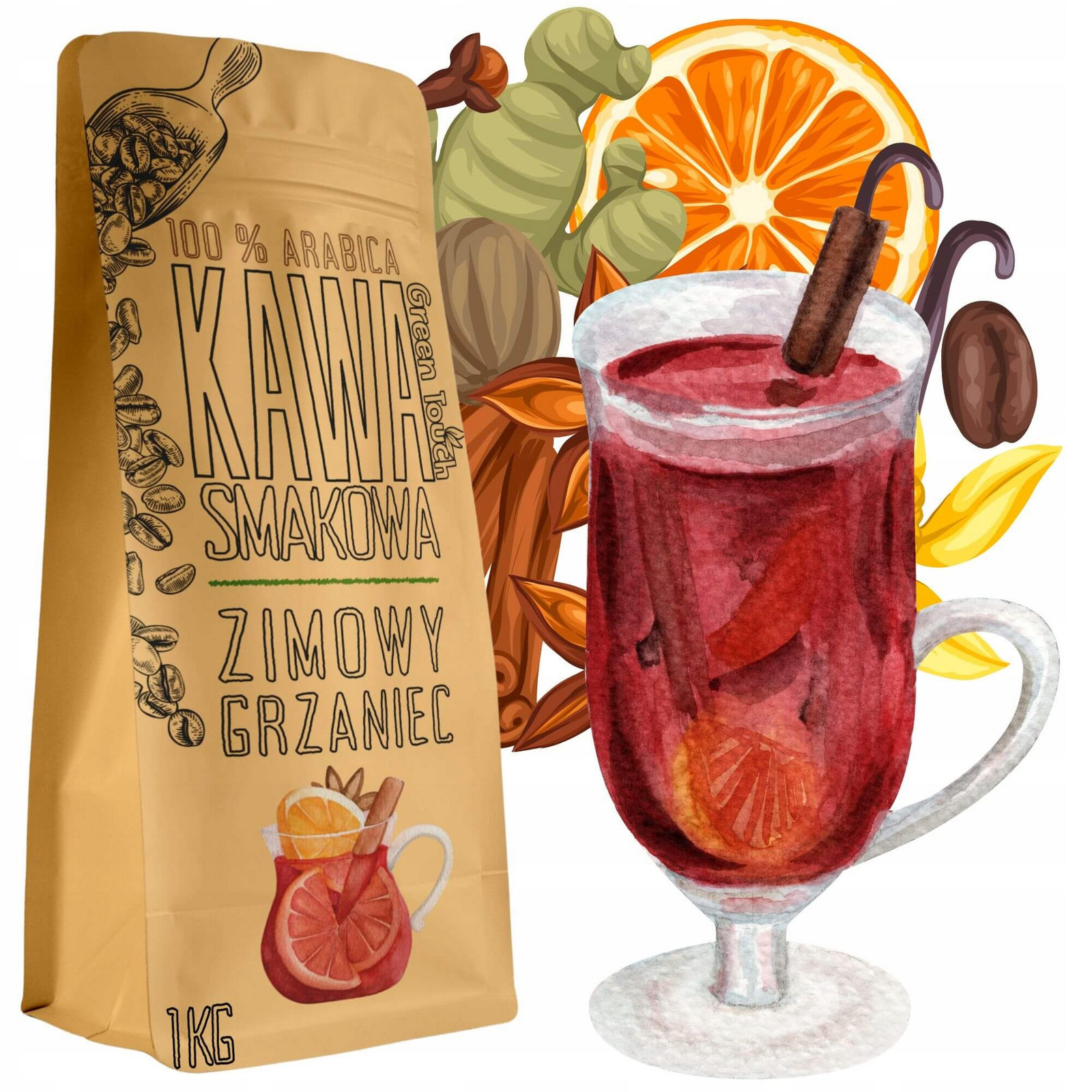 Káva Zrnková chuťová vánoční Zimní Topení arabica 1 kg Green Touch