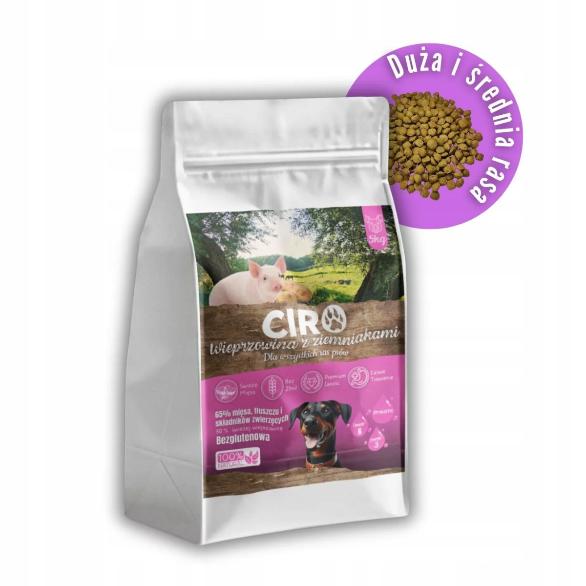 Bezobilné krmivo krmivo Ciro s 65 % vepřového masa a bramborami 5 kg