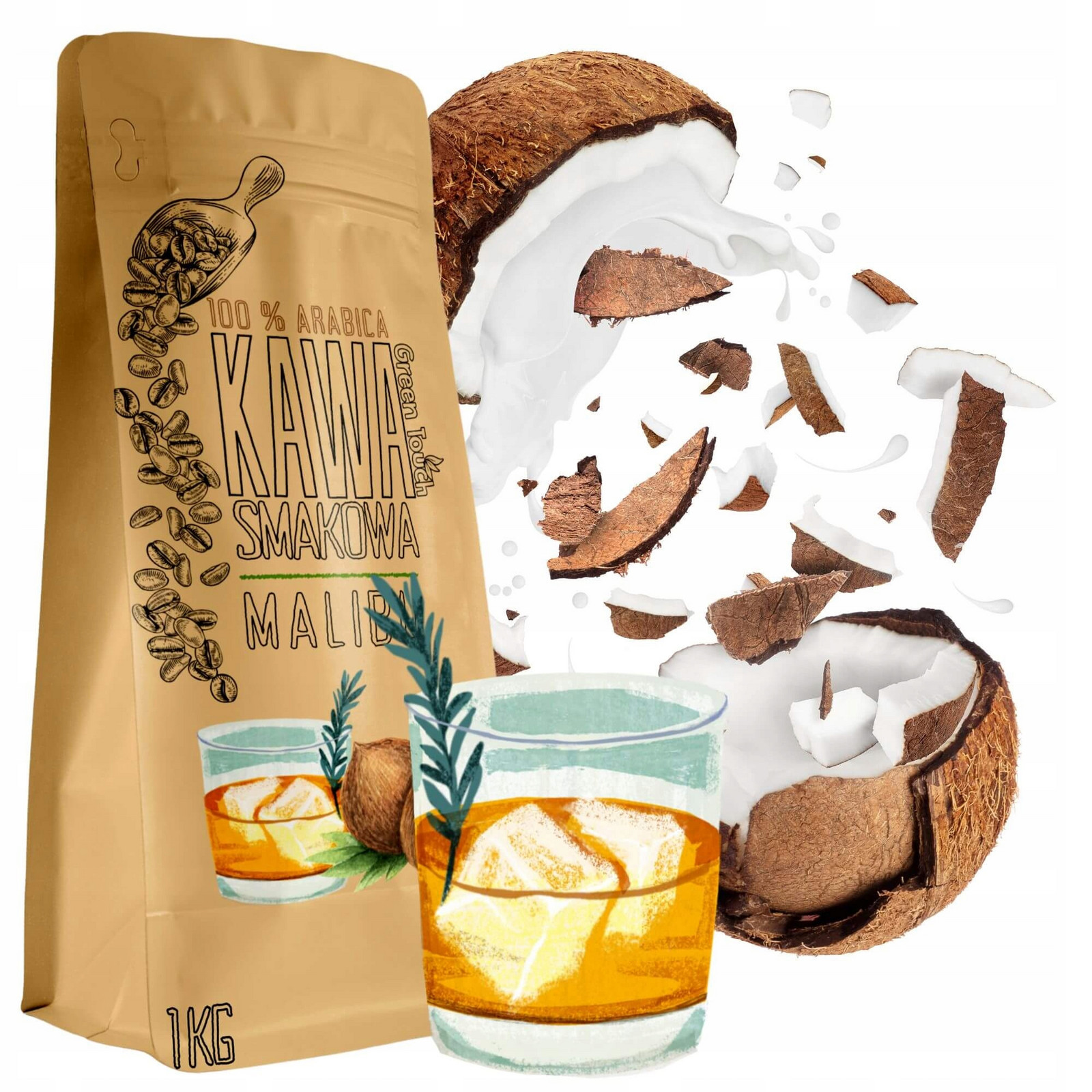 Káva s příchutí Malibu 1 kg rum kokos káva Green Touch